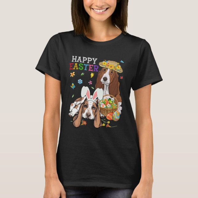 Cute Basset Hound Dogs Easter Egg Basket Happy Eas T-Shirt (Vorderseite)