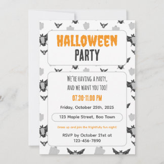 Cute Bat and Ghost Halloween Invitation. Einladung