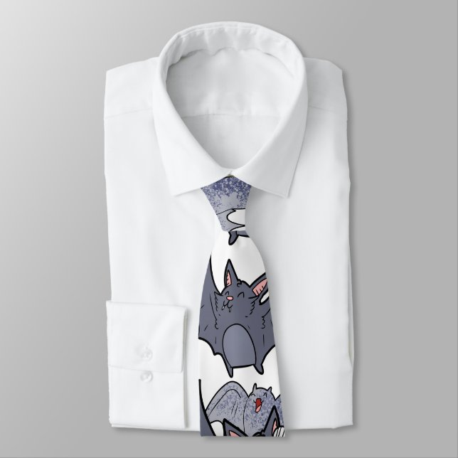 Cute bats Grey and white Cartoon Modern pattern Krawatte (Gebunden)