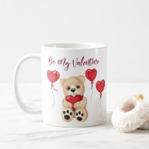 Cute Be My Valentine Teddy Bear with Heart Balloon