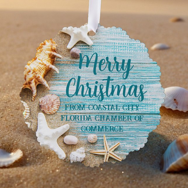 Cute Beach Company Christmas Seashell Customized Ornament Karte (Von Creator hochgeladen)