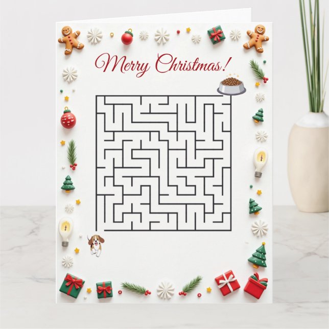 Cute Beagle Dog Christmas Maze Puzzle Holiday Karte (Vorderseite)
