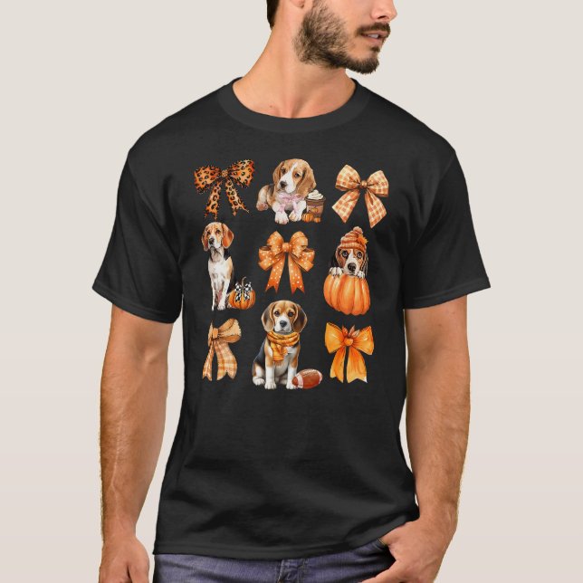Cute Beagle Dog Lovers Coquette Bows Pumpkin Autum T-Shirt (Vorderseite)