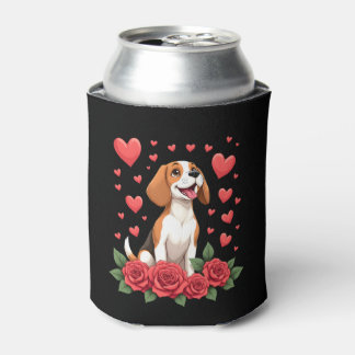 Cute Beagle with Red Roses Hearts Floral Valentine Dosenkühler