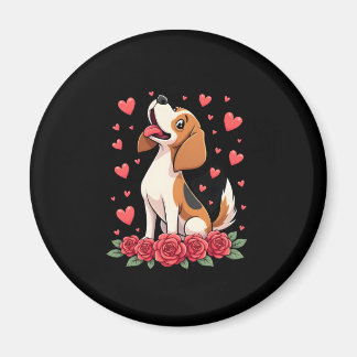Cute Beagle with Red Roses Hearts Floral Valentine Magnet