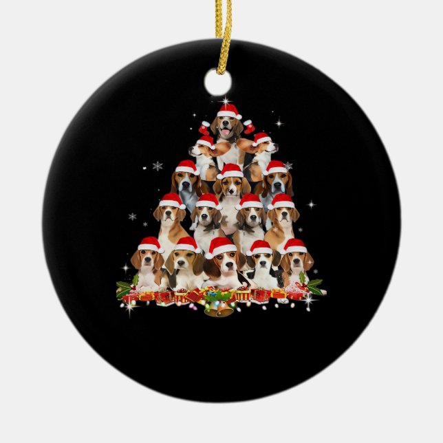 Cute Beagles Christmas Tree Dog Santa Xmas Tee Fun Keramik Ornament (Vorne)