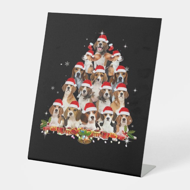 Cute Beagles Christmas Tree Dog Santa Xmas Tee Fun Sockelschild (Vorderseite)