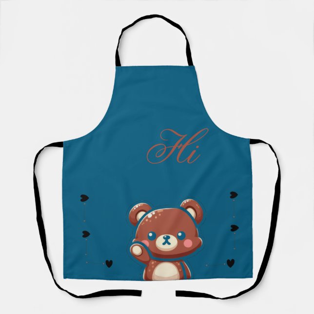 Cute Bear Apron–Teal Blue Teddy Bear Kitchen Apron Schürze (Vorderseite)