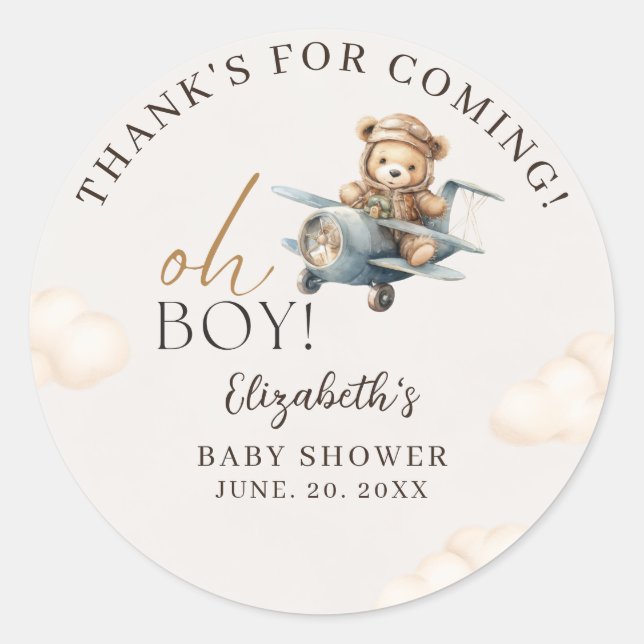 Cute Bear Baby Shower Boy party Runder Aufkleber (Vorderseite)