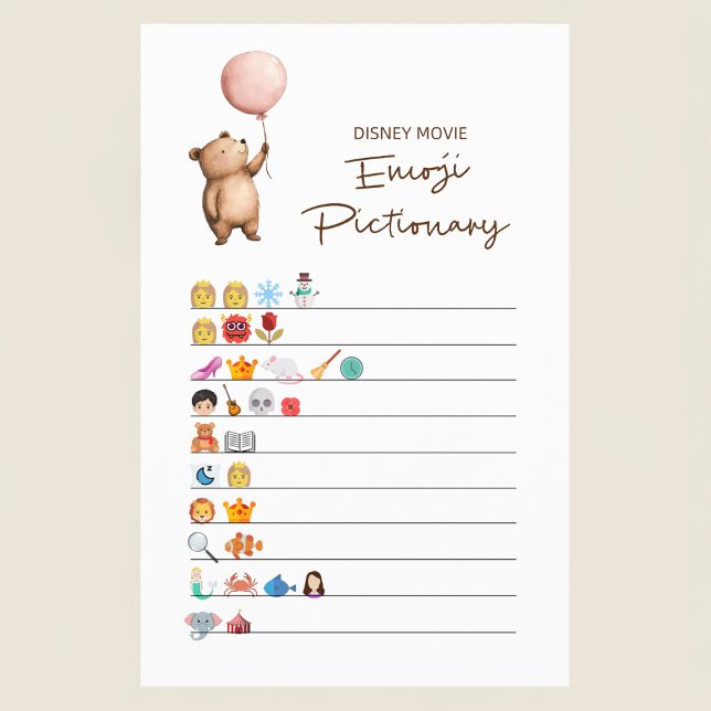 Cute Bear Baby Shower Disney Emoji Game Card Flyer (Von Creator hochgeladen)
