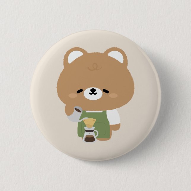 Cute Bear Barista Button (Vorderseite)