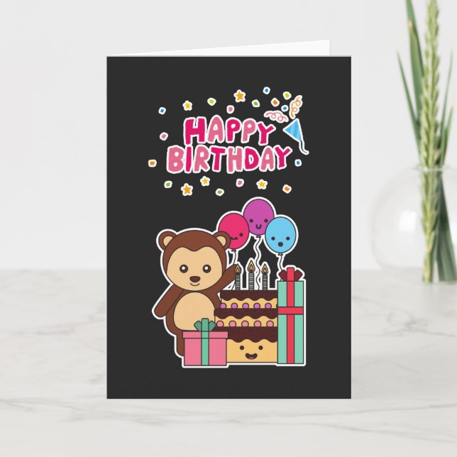 Cute Bear Birthday Celebration - Adorable Cartoon  Karte (Vorderseite)