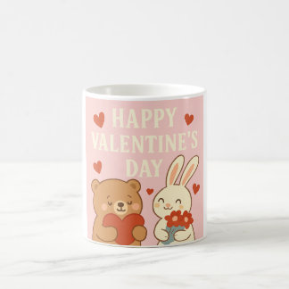 Cute Bear & Bunny Valentine's Day Mug – Pink Heart Kaffeetasse