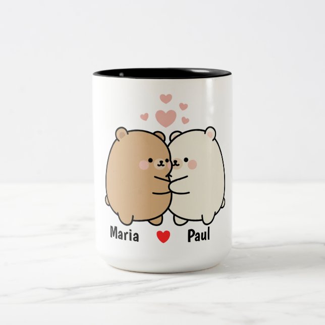 Cute Bear Couple Personalized Valentine Coffee Mug Zweifarbige Tasse (Mittel)
