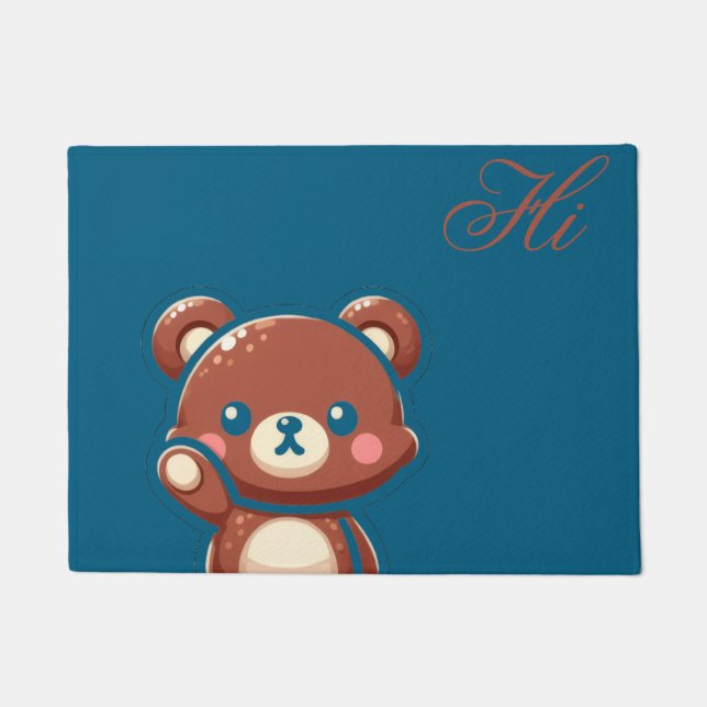 Cute Bear Door Mat – Teal Blue Teddy Bear Entryway Fußmatte (Vorderseite)