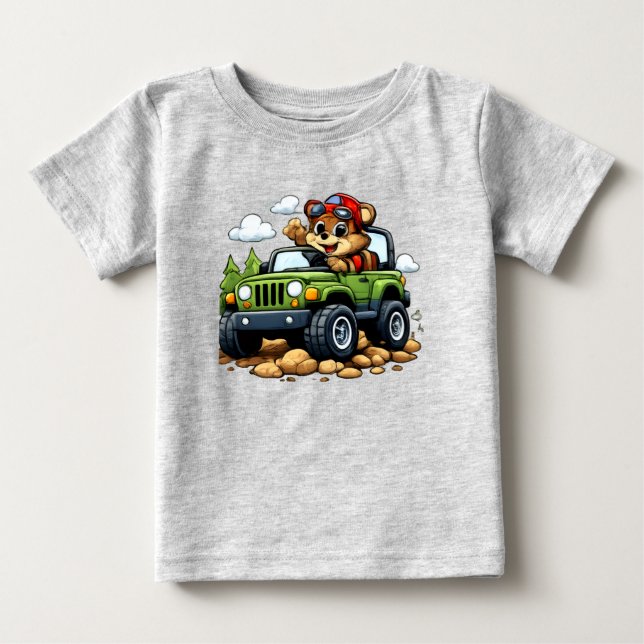 Cute Bear Driving Green Jeep Toddler T-Shirt (Vorderseite)