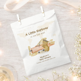 Cute Bear Explorer World Map Airplane Baby Shower Geschenktütchen