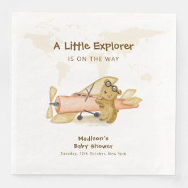 Cute Bear Explorer World Map Airplane Baby Shower Serviette