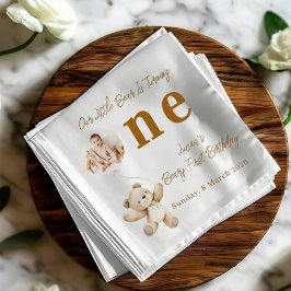 Cute Bear First Birthday Photo Party Napkins Serviette