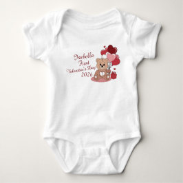 Cute Bear First Valentine's Day 2026 Personalized  Baby Strampler
