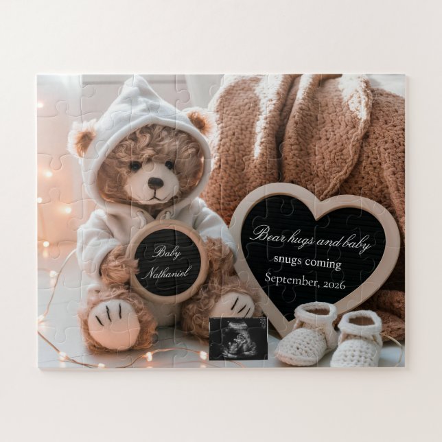 Cute Bear Gender Neutral Baby Announcement Puzzle (Horizontal)