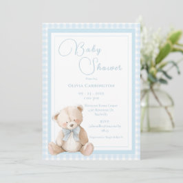 Cute Bear Gingham Vintage Baby Shower Einladung