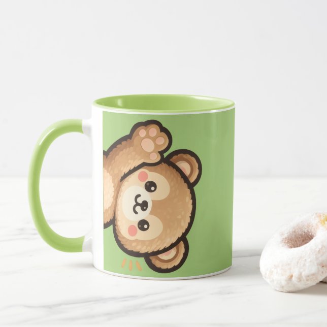 Cute Bear Green Mug | Kawaii Coffee Cup Tasse (Mit Donut)