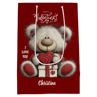 Cute Bear Happy Valentines Day Script Name  Mittlere Geschenktüte