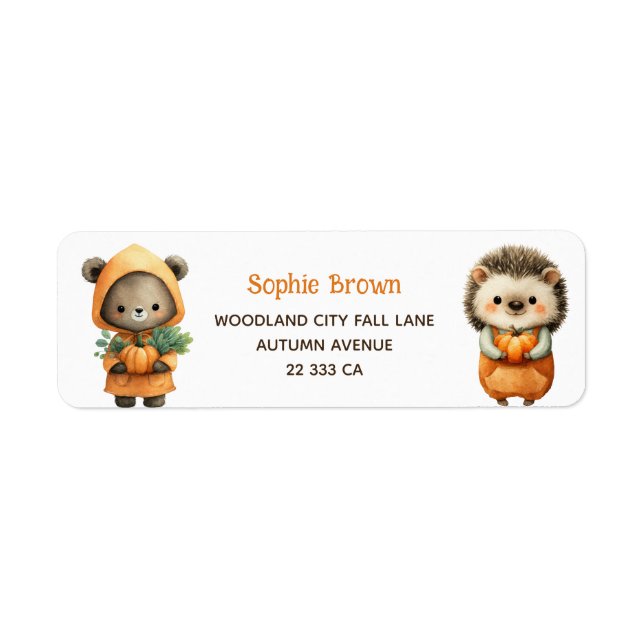 Cute Bear& Hedgehog Woodland Fall Return Address  (Vorne)