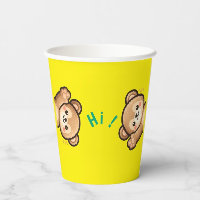 Cute Bear Hi Paper Cups | Kawaii Party Cups Pappbecher (Rückseite)