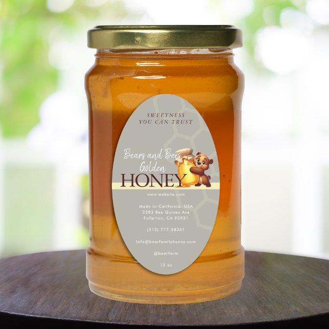 Cute Bear Honey Jar Honeycomb Product Label Ovaler Aufkleber (Cute Bear Honey Jar Honeycomb Product Label)