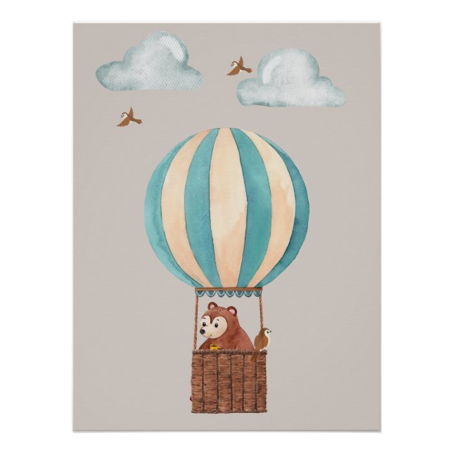 Cute Bear Hot Air Balloon Illustration Poster (Vorderseite)