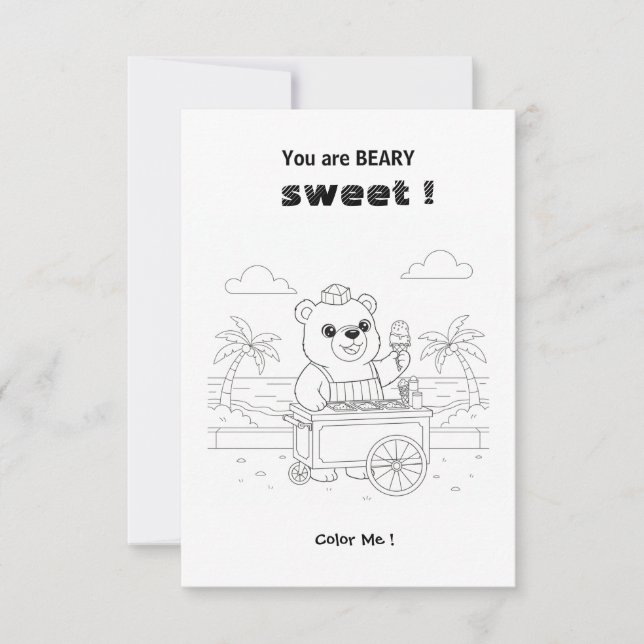 Cute Bear Ice Cream Coloring valentine card Dankeskarte (Vorderseite)