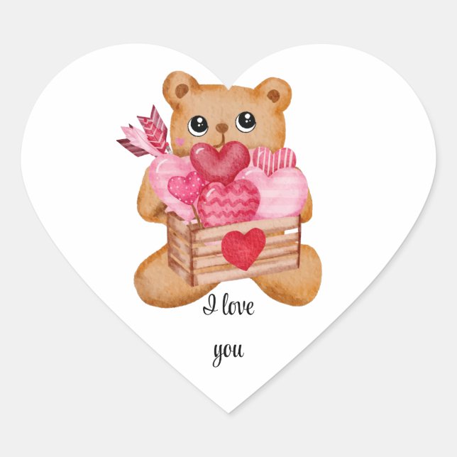 Cute bear in love full of love Herz-Aufkleber (Vorderseite)