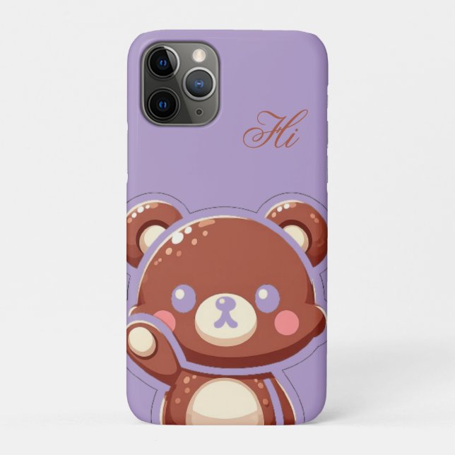 Cute Bear iPhone Case – Purple Minimal Teddy Bear  (Rückseite)