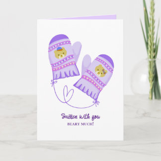 Cute Bear Love Purple Mittens Valentine's Day Card Feiertagskarte