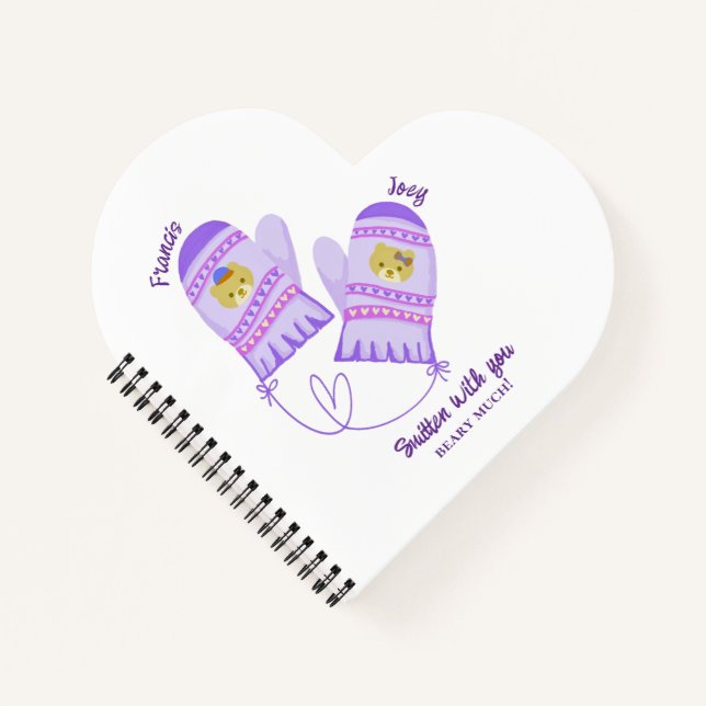 Cute Bear Mittens Personalized Valentines Day Gift Notizbuch (Vorderseite)
