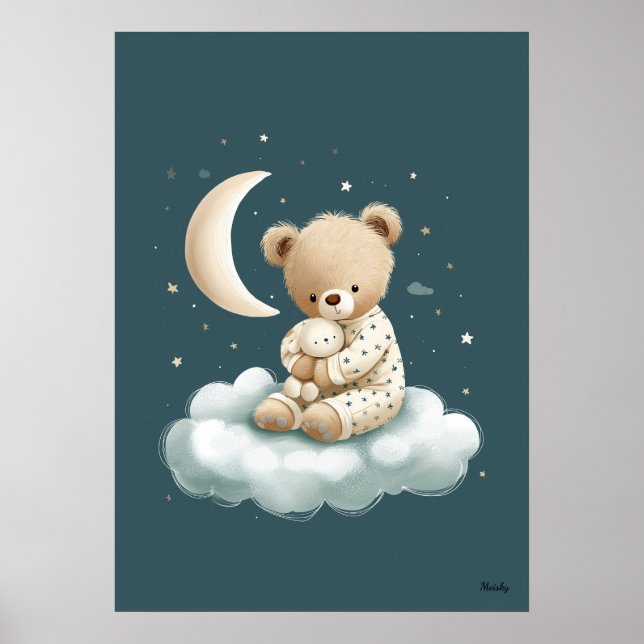 Cute Bear on Cloud Nursery Bedtime Wall Art Poster (Vorne)