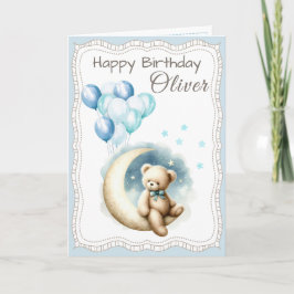 Cute Bear on the Moon Birthday Card for Boy  Karte