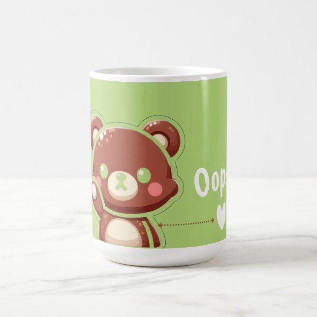 Cute Bear “Oops!” Green Classic Mug – Kawaii Bear  Kaffeetasse (Mittel)