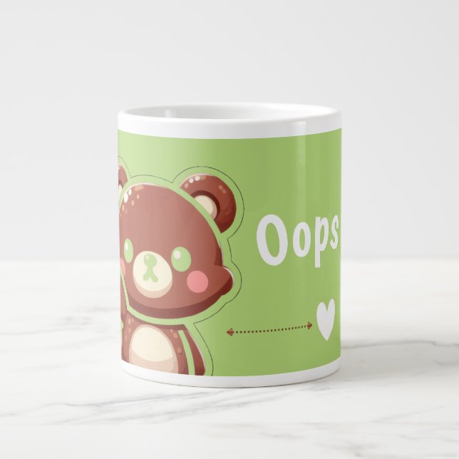 Cute Bear “Oops!” Green Jumbo Mug – Kawaii Bear  Jumbo-Tasse (Vorderseite)