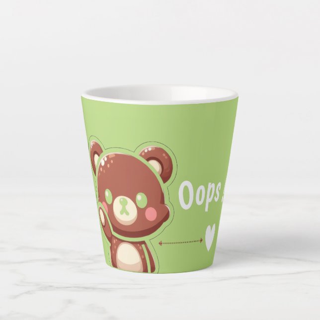 Cute Bear “Oops!” Green Latte Mug – Kawaii Bear  Milchtasse (Vorderseite)