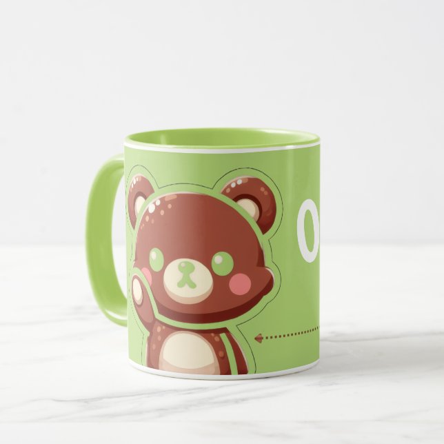 Cute Bear “Oops!” Green Mug –Kawaii Bear Combo Mug Tasse (Vorderseite Links)
