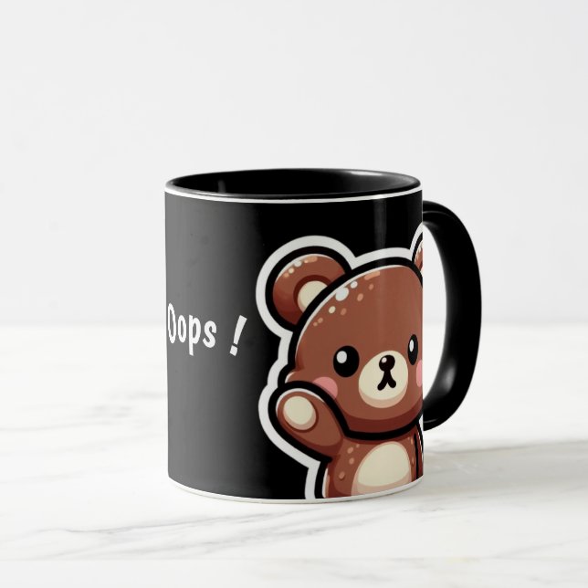 Cute Bear Oops Mug | Funny Kawaii Coffee Cup Tasse (VorderseiteRechts)