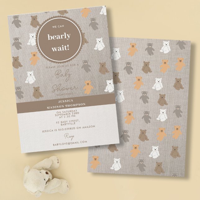 Cute Bear Pattern Gender Neutral Baby Shower Einladung (Cute Bear Pattern Gender Neutral Baby Shower Invitation)