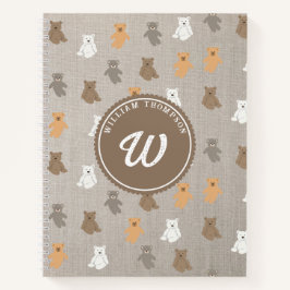 Cute Bear Pattern Initial Monogram Notizbuch