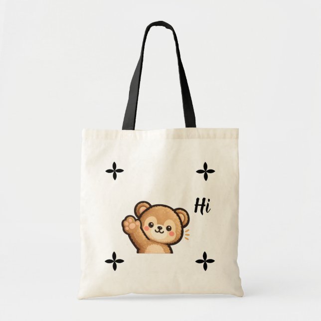 Cute Bear Tote Bag – “Hi” Minimal Kawaii Design Tragetasche (Vorne)