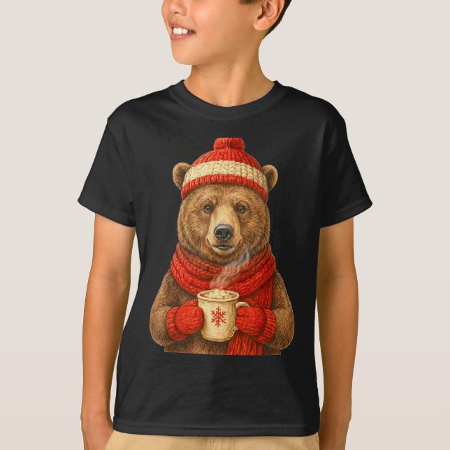 Cute Bear With Santa Hat Coffee Lover Funny Winter T-Shirt (Vorderseite)