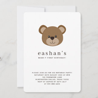 Cute Bear-y First Birthday Photo Rounded Einladung