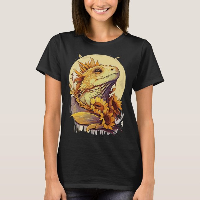 Cute Bearded Dragon Sunflower Reptile Lizard T-Shirt (Vorderseite)